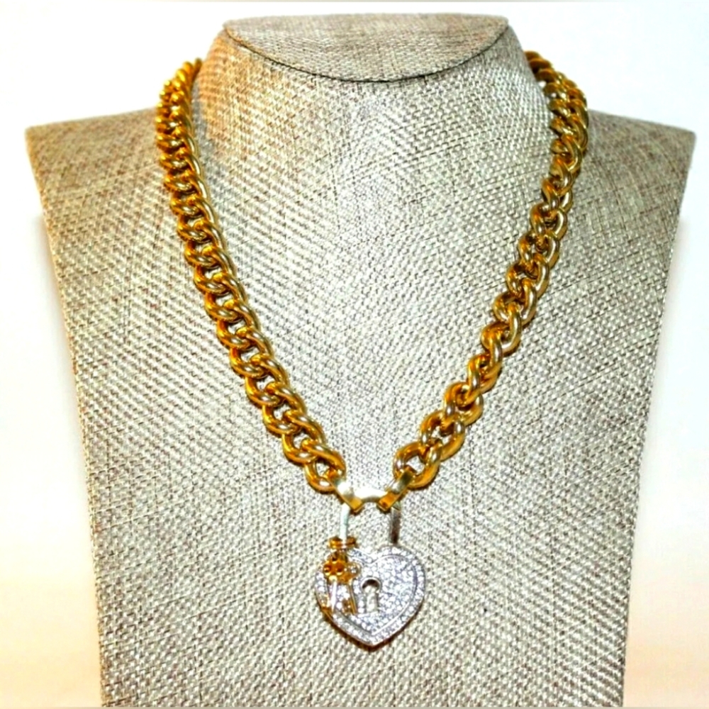 ORIGINAL JUICY COUTURE "KEYS & DIAMOND HEART" NECKLACE/BRACELET; GOLD/ DIAMOND